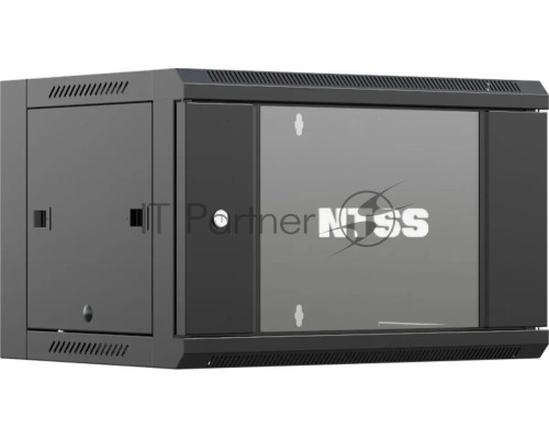 Шкаф коммутационный NTSS NTSS-W12U6045GS (NTSS-W12U6045GS-BL) настенный 12U 570x450мм пер.дв.стекл 60кг черный 350мм 22.2кг 220град. 635мм IP20 сталь