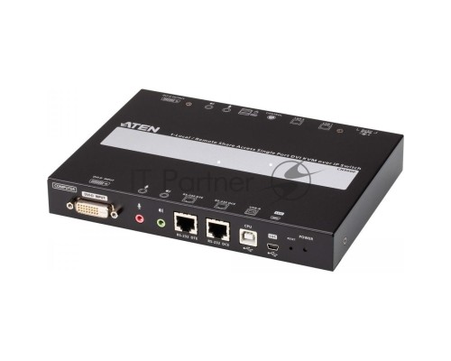 Удлинитель, KVM+DVI, управление по IP, Rackmount/Desktop, 10/100 Base-T, с KVM-шнурами PS2 1х1.2м.;USB 1x1.2м., TCP/IP, (Virtual Media;WIN98SE/ME/2000/XP/FREE-BSD/LINUX 7.0 или выше;1600x1200 60Hz;)/ 1-Local/Remote Share Access Single Port DVI KVM over I
