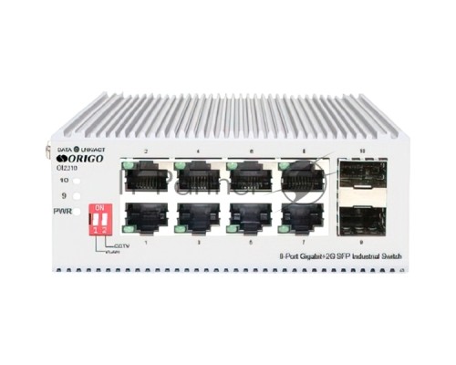 Коммутатор ORIGO Unmanaged Industrial Switch 8x1000Base-T, 2x1000Base-X SFP, Surge 4KV, -40 to 75°C