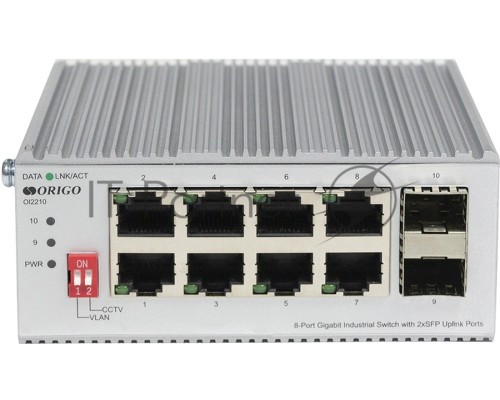 Коммутатор ORIGO Unmanaged Industrial Switch 8x1000Base-T, 2x1000Base-X SFP, Surge 4KV, -40 to 75°C