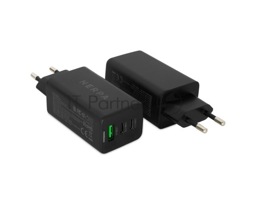 Зарядное устройство NERPA PD333CBX 65W GaN PD+QC3.0, 2xUSB-C, 1xUSB-A, USB-C - USB-C 100W cable 1.5m black, EU plug, BOX