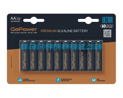 Батарейка GoPower ULTRA LR6 AA BL10 Alkaline 1.5V (10/100/800) (10 шт.)