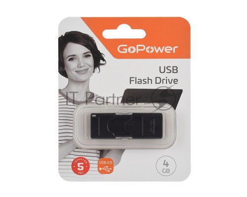 Флеш диск GoPower SLIDER 4GB USB2.0 пластик черный матовый (1/50/1000)
