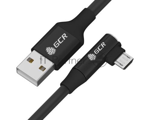 Кабель PREMIUM 0.7m USB AM/microB угловой правый, черный, AL case серебро, 28/24 AWG