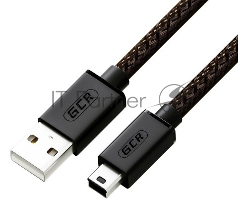 Кабель PROF 1.5m USB 2.0, AM/mini 5P, черно-прозрачный, ферритовое кольцо, 28/24 AWG, экран, армированный, морозостойкий, GCR-51200