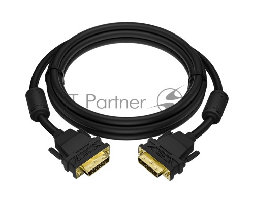 Кабель PROF 1.8m DVI-D, черный, GOLD, ферритовые кольца, OD 8.5mm, 28 AWG, DVI/DVI, 25M/25M, двойной экран, GCR-52996