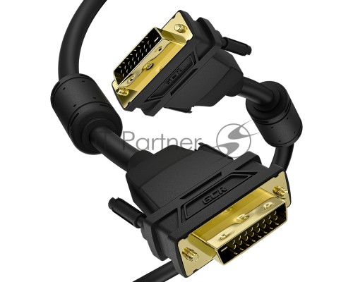 Кабель PROF 1.8m DVI-D, черный, GOLD, ферритовые кольца, OD 8.5mm, 28 AWG, DVI/DVI, 25M/25M, двойной экран, GCR-52996
