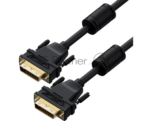 Кабель PROF 1.8m DVI-D, черный, GOLD, ферритовые кольца, OD 8.5mm, 28 AWG, DVI/DVI, 25M/25M, двойной экран, GCR-52996