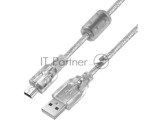 Кабель PROF 2.0m USB 2.0, AM/mini 5P, прозрачный, ферритовые кольца, 28/24 AWG, экран, армированный, морозостойкий, GCR-UM1M5P-BD2S-2.0m