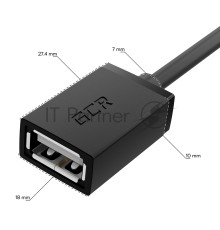Переходник USB Hub Type-C гибкий 0.35m разветвитель на 3 USB порта, СМ / 3 х AF, черный, GCR-55296