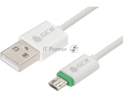Кабель Greenconnect 3A 1.0m для Samsung USB 2.0, AM/microB 5pin, ABS, белый, зеленый ПВХ, 28/22 AWG, поддержка функции быстрой зарядки, экран, армированный, морозостойкий, GCR-50965
