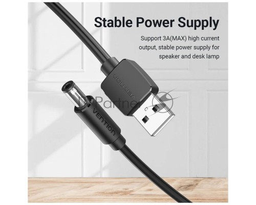 Кабель Vention USB AM/DC-jack 5.5мм M - 1.5м Чёрный