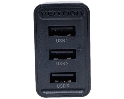 Сетевое зарядное устройство Vention на 3 порта USB 2.4A Черный