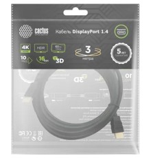 Кабель аудио-видео Cactus CS-DP-DP-1.4-3 DisplayPort (m)/DisplayPort (m) 3м. позолоч.конт. черный