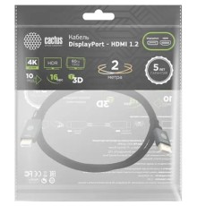 Кабель аудио-видео Cactus CS-DP-HDMI-1.2-2 DisplayPort (m)/HDMI (m) 2м. позолоч.конт. черный