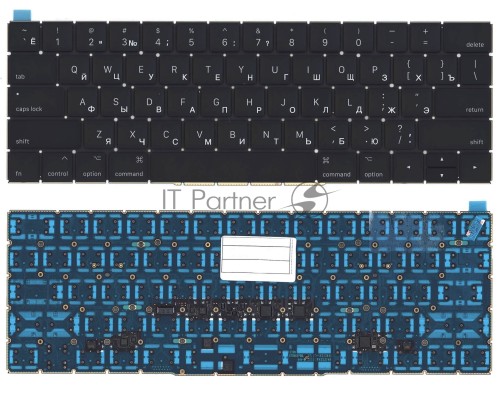 Клавиатура для ноутбука MacBook Pro 13 15 Retina A1706 черная с подсветкой плоский Enter