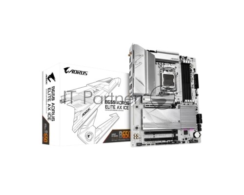 Материнская плата GIGABYTE B650 AORUS ELITE AX ICE, AM5, AMD B650, 4xDDR5, 4xSATA, 3xM.2, 1xPCI-E 4.0 x16, 1xHDMI, 1xDP, 1xUSB-C 3.2 Gen 2, 5xUSB-A 3.2 Gen 1, 2xUSB-A 3.2 Gen 2, 4xUSB-A 2.0, 1x 2.5Gb LAN, 3x3.5 мм, 7.1, ATX