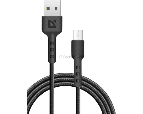 Кабель Defender F181, USB 2.0 (AM) - microUSB 2.0 (BM), 1метр, 2.4А, нейлоновая оплетка, чёрный