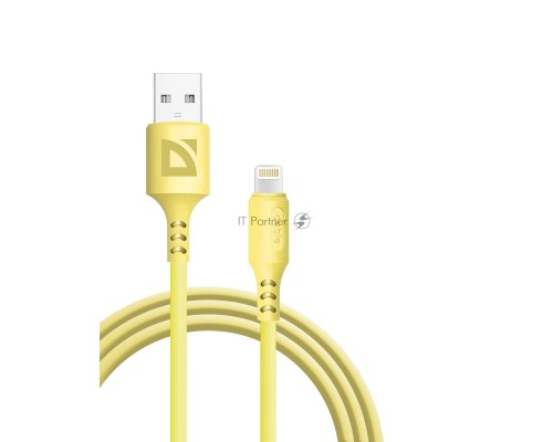 Кабель Defender  F207, USB 2.0 (AM) - Apple Lightning (M), 1метр, 2.4А, силиконовая оплетка, жёлтый.
