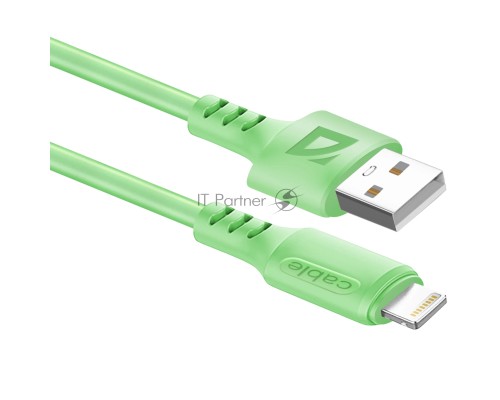 Кабель Defender F207, USB 2.0 (AM) - Apple Lightning (M), 1метр, 2.4А, силиконовая оплетка, зелёный.