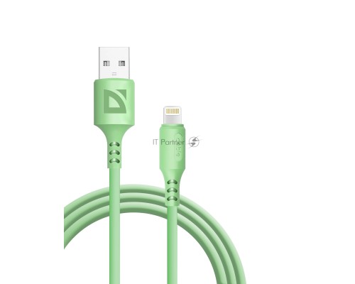 Кабель Defender F207, USB 2.0 (AM) - Apple Lightning (M), 1метр, 2.4А, силиконовая оплетка, зелёный.
