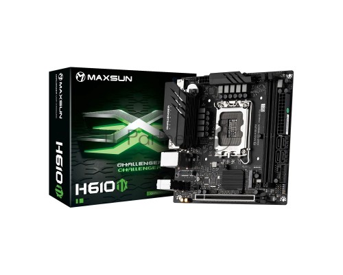 Материнская плата Maxsun MS-Challenger H610ITX 2LAN V3, LGA 1700, Intel H610, 2xDDR4, 4xSATA, 1xM.2, 1xPCI-E 4.0 x16, 2xHDMI, 1xDisplayPort, 1x 2.5Gb LAN, 2xUSB 3.2 Gen 1, 3xUSB 2.0, 3x3.5 мм, 5.1, Mini-ITX