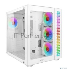 Корпус Ginzzu V570 RGB подсветка, контроллер CRC10, 4* 12RW6 FAN 12CM RGB, закаленное стекло 1*USB 3.0,1*USB 2.0, AU Белый ATX