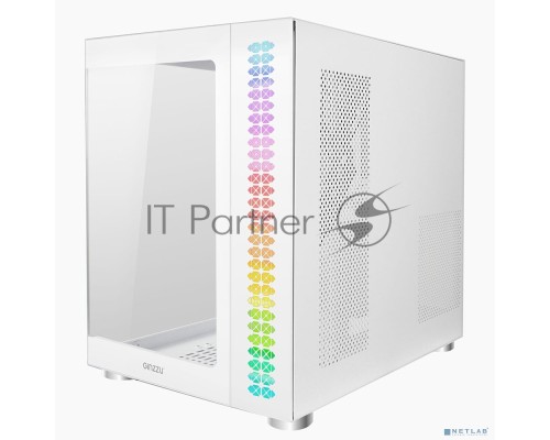 Корпус Ginzzu V570 RGB подсветка, контроллер CRC10, 4* 12RW6 FAN 12CM RGB, закаленное стекло 1*USB 3.0,1*USB 2.0, AU Белый ATX