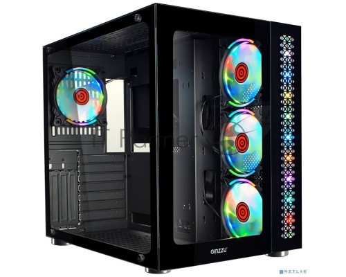 Компьютерный корпус Ginzzu V530 RGB подсветка, контроллер CRC10, 4* 12R6 FAN 12CM RGB закаленное стекло 1*USB 3.0,1*USB 2.0, AU ATX