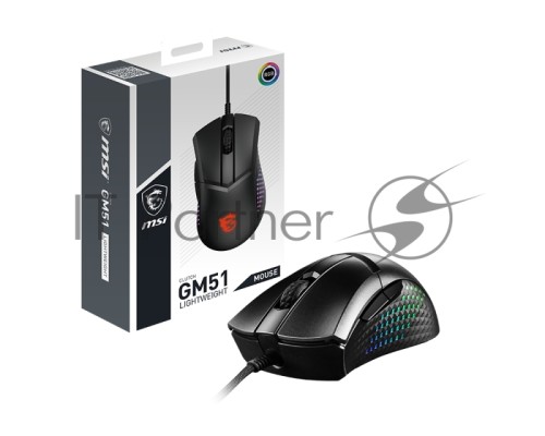 Мышь проводная MSI Clutch GM51 Lightweight черный, 26000 dpi, USB, кнопки - 6