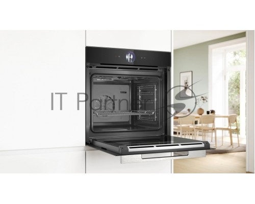 Духовой шкаф Bosch HSG7361B1 Home Connect!! Serie 8, черный, 21 режим + комбинированные режимы, функция приготовление на пару 100%, 4-слойное остекление, 3 цветных текстовых TFT-дисплея 2,5