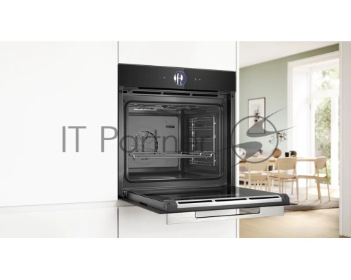 Духовой шкаф Bosch HSG7361B1 Home Connect!! Serie 8, черный, 21 режим + комбинированные режимы, функция приготовление на пару 100%, 4-слойное остекление, 3 цветных текстовых TFT-дисплея 2,5