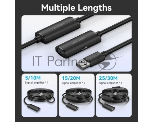 Активный кабель-удлинитель Vention USB 2.0 AM/AF с усилителем - 15м Черный