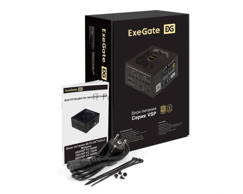 Блок питания 650W ExeGate 80 PLUS® GOLD 650VSP FС (ATX3.0, APFC, КПД 90% (80 PLUS Gold), 120mm fan, 24pin, 2x(4+4)pin, PCIE5.0/12VHPWR, 2xPCI-E, 6xSATA, 3xIDE, 1xFDD, Full Cable Management, black, Color box)