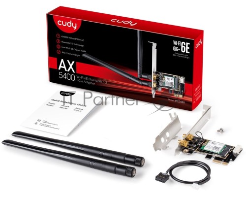 Сетевой адаптер Wi-Fi + Bluetooth Cudy WE3000 АХ5400 PCI Express (ант.внеш.съем) 2ант.