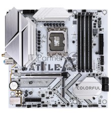 Материнская плата Colorful BATTLE-AX B760M-WHITE WIFI V20, LGA 1700, Intel B760, 4xDDR4, 4xSATA, 3xM.2, 1xPCI-E 5.0 x16, 1xPCI-E x4, 1xHDMI, 1xDisplayPort, 1x2.5Gb LAN, 4xUSB-A 2.0, 2xUSB 3.2 Gen 1, 1xUSB 3.2 Gen 2 Type-C, 3x3.5 мм, 5.1, mATX