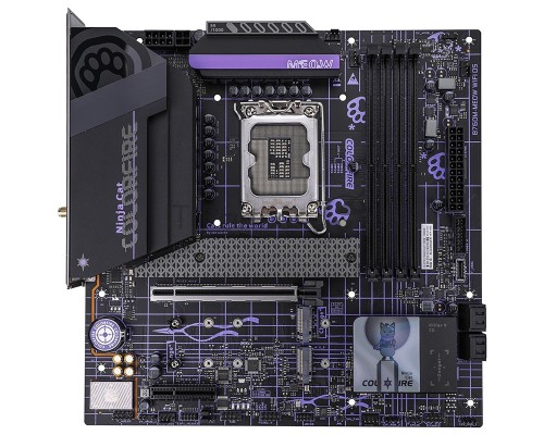 Материнская плата Colorful COLORFIRE B760M-MEOW WIFI D5 PURPLE, LGA 1700, Intel B760, 4xDDR5, 4xSATA, 3xM.2, 1xPCI-E 5.0 x16, 1xHDMI, 1xDisplayPort, 1x2.5Gb LAN, 2xUSB 3.2 Gen 1, 4xUSB 2.0, 1xUSB 3.2 Gen 2 Type-C, 3x3.5 мм, 5.1, Micro-ATX