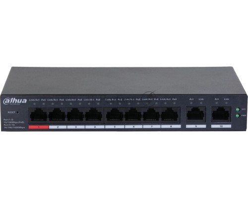 Коммутатор Dahua DH-CS4010-8ET-110 (L2) 8x100Мбит/с 2x1Гбит/с 8PoE 110W управляемый