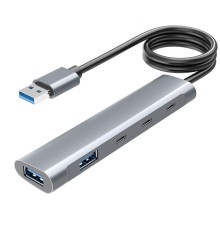 ORIENT CU-422A, разветвитель USB 3.2 Gen1 (5 Гбит/c), порты: 2xUSB-A + 1xUSB-C, 1 порт USB 2.0 USB-C, порт для доп.питания USB-C, алюм.корпус, кабель подключения USB Type-A, длина 1.2 метра (31334)