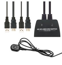 ORIENT HS21HC, HDMI KVM переключатель на 2 устройства, порты HDMI + 2xUSB (клавиатура+мышь) + 2xUSB 2.0, поддержка 4K@60Hz, встроенные кабели 2xHDMI+2xUSB2.0 1.2 метра, (33330)