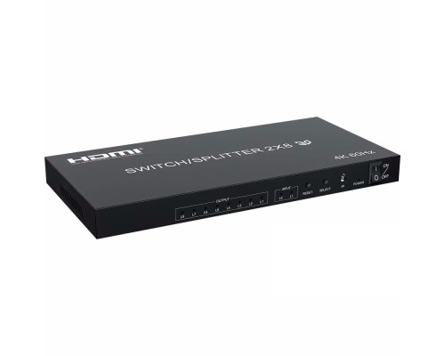 [переходник] ORIENT HSP0208H-2.0, HDMI переключатель/разветвитель 2->8, UHD 4K/60Гц (3840x2160), HDR, HDMI 2.0, HDCP 2.2, пульт ДУ, внешний БП 5В/2A, метал.корпус (33321)