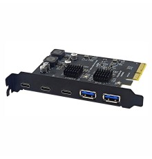 ORIENT AM-U3142PE-2A3C, Контроллер PCI-Ex4 v3.0, USB 3.2 Gen2, скорость до 10 Гбит/с, 5-port ext (2xType-A + 3xType-C), ASM3142+VL822 chipset, (33332)