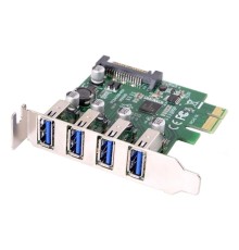 ORIENT VA-3U4PELP, Контроллер PCI-Ex1, USB 3.2 Gen1 (USB 3.0), скорость до 5 Гбит/с, 4-port ext, VIA VL805 chipset,  Low Profile, разъем доп.питания, oem (33295)    