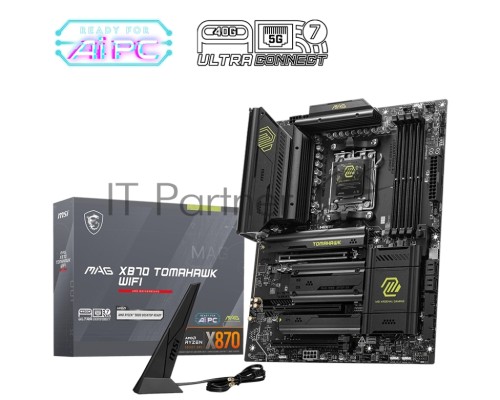 Материнская плата MSI MAG X870 TOMAHAWK WIFI, AM5, AMD X870, 4xDDR5, 4xSATA, 4xM.2, 1xPCI-E 3.0 x1, 1xPCI-E 4.0 x4, 1xPCI-E 5.0 x16, 1xHDMI, 2xUSB Type-C, 1x2.5Gb LAN, 2xUSB-A 3.2 Gen 1, 2xUSB-A 3.2 Gen 2, 2x3.5 мм, 7.1, Standard-ATX