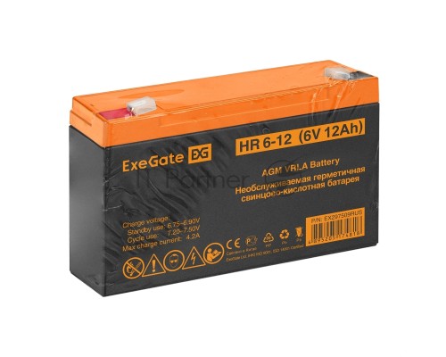 Аккумуляторная батарея ExeGate HR 6-12 (6V 12Ah, клеммы F2)