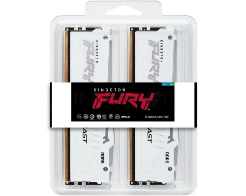 Оперативная память Kingston 64GB 5600MHz DDR5 CL36 DIMM (Kit of 2) FURY Beast White RGB EXPO KF556C36BWEAK2-64