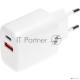 Сетевое зарядное устройство USB QC (20W) + Type C PD (20W), белое REXANT