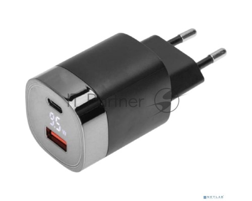 Сетевое зарядное устройство USB QC (30W) + Type C PD (33W), с дисплеем REXANT