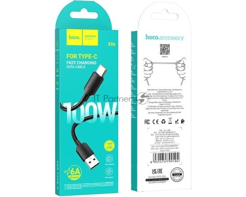 Кабель Hoco X96 Hyper 100W TYPE-C USB (m)-USB Type-C (m) 1м черный коробка