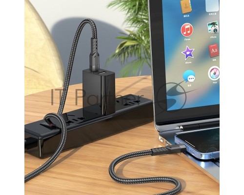 Кабель Hoco U110 iP PD USB Type-C (m)-Lightning (m) 1.2м черный коробка